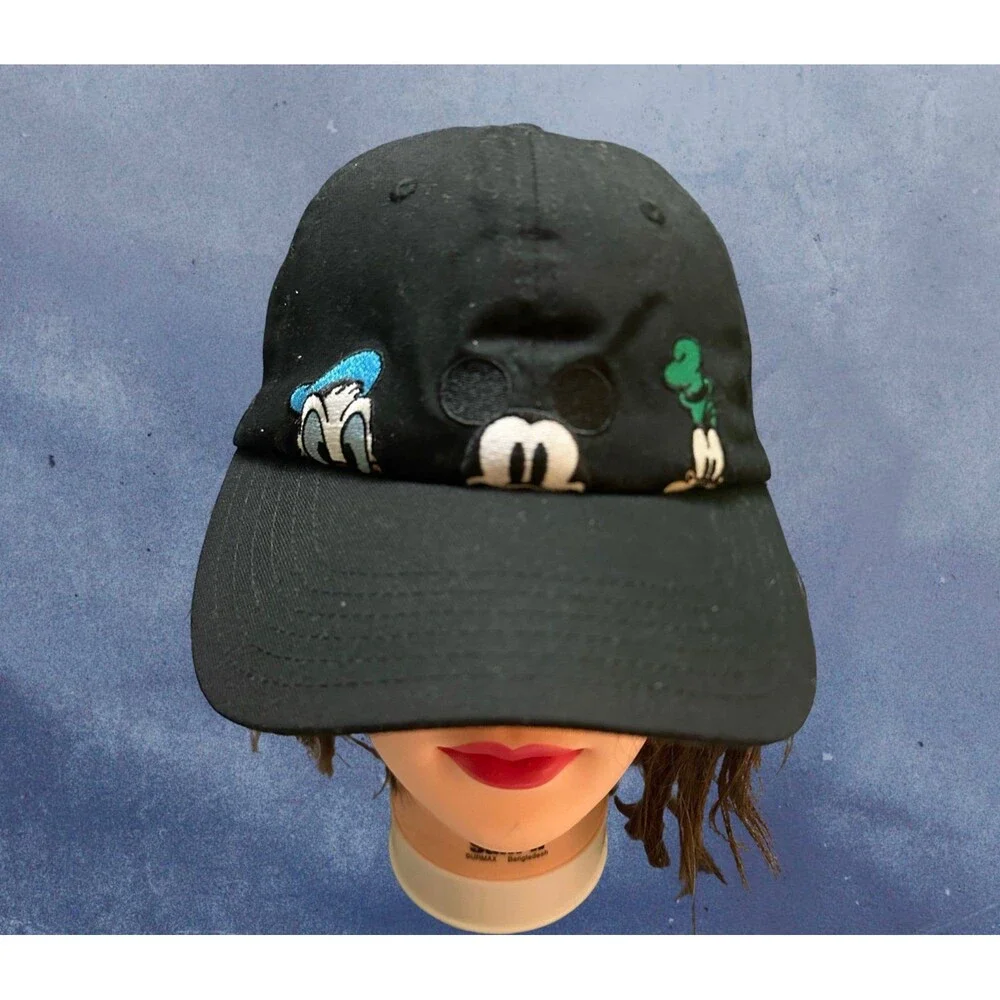 Disney Black Baseball Hat with Embroidered Mickey, Donald & Pluto Faces